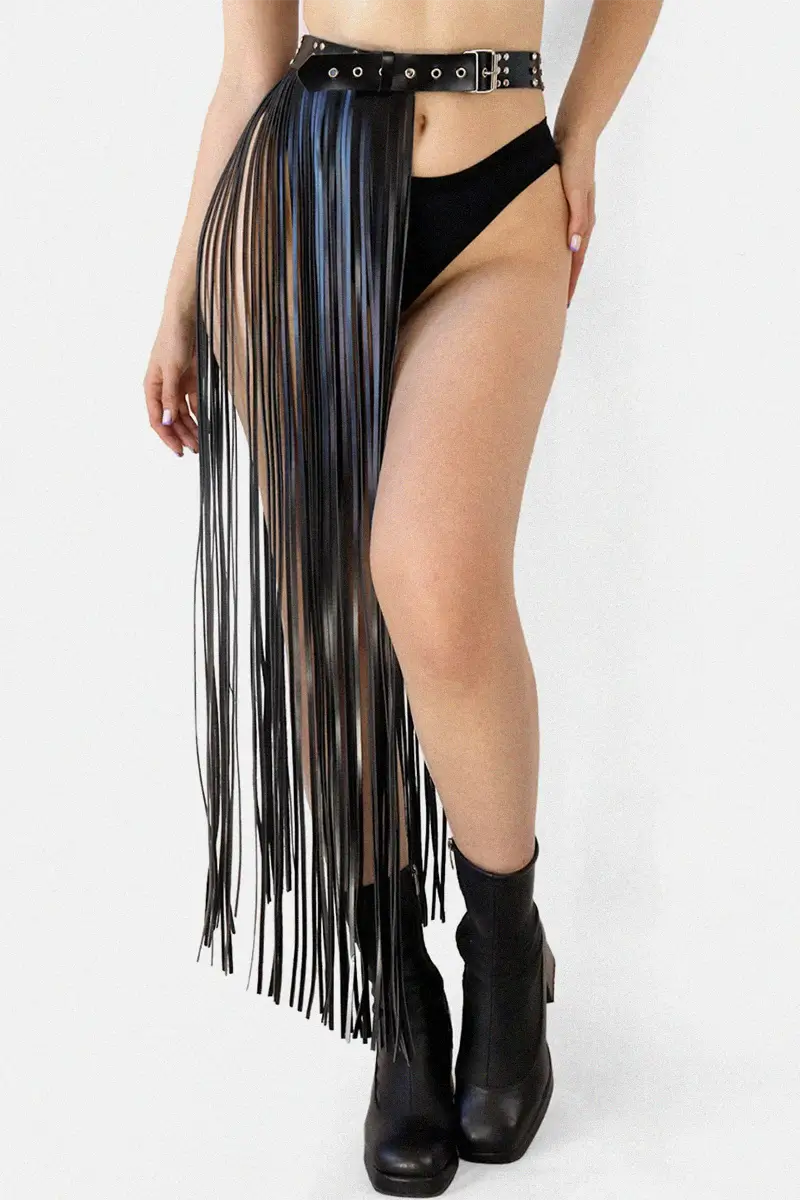 Falda Fetish Larga con Flecos de Cuero