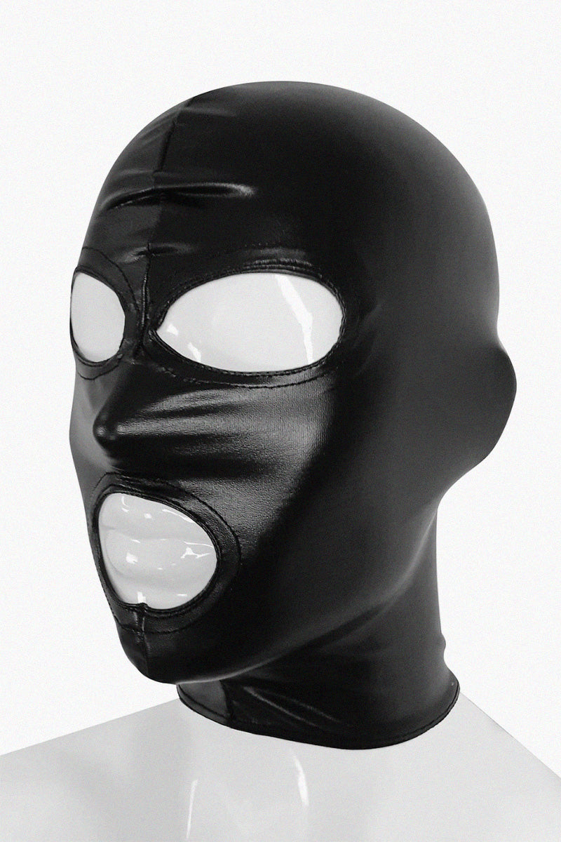 Máscara BDSM de vinilo ojos abiertos, boca abierta