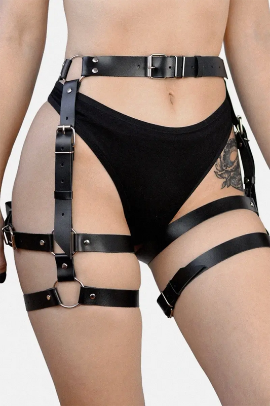 Arnés Ligas BDSM Sexy de Cuero con Cinturón Claire Leather garters