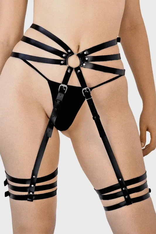 Arnés Ligas BDSM Sexy de Cuero con Cinturón Vivien Leather garters