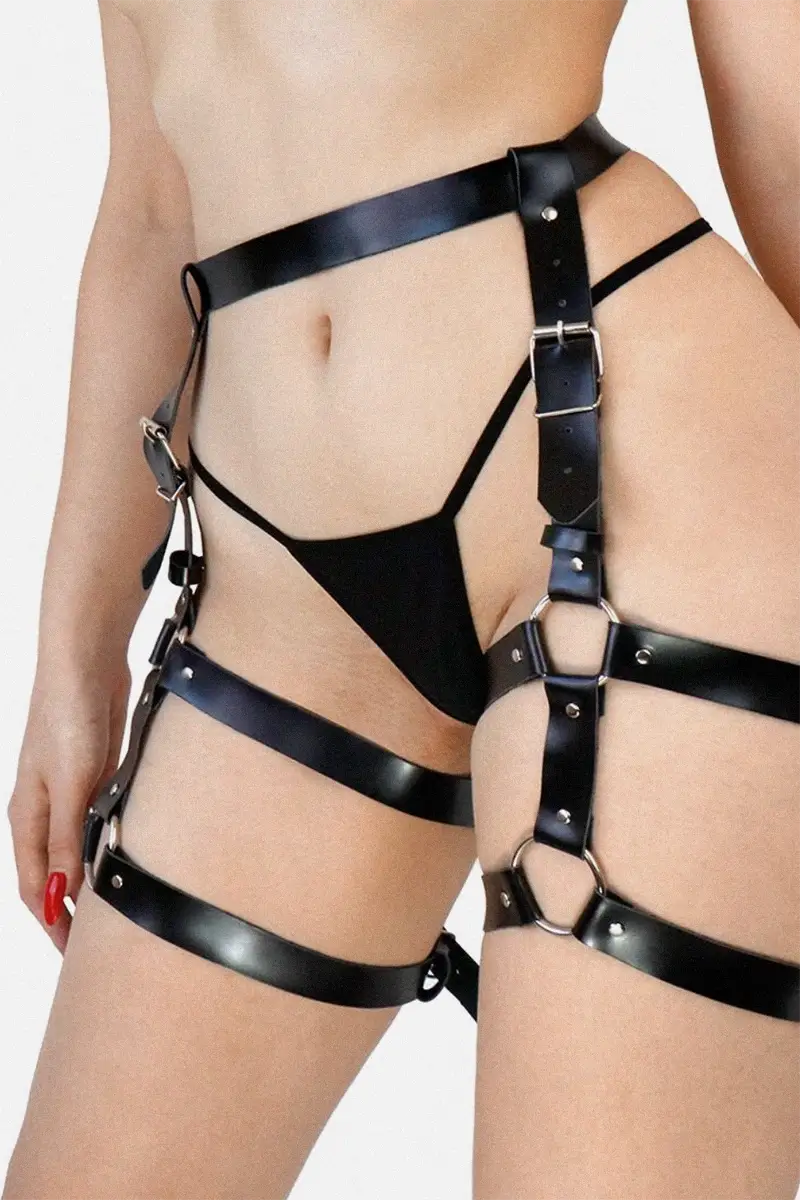Arnés Ligas BDSM Sexy de Cuero con Cinturón y Hebillas Melani Leather garters