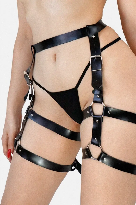 Arnés Ligas BDSM Sexy de Cuero con Cinturón y Hebillas Melani Leather garters