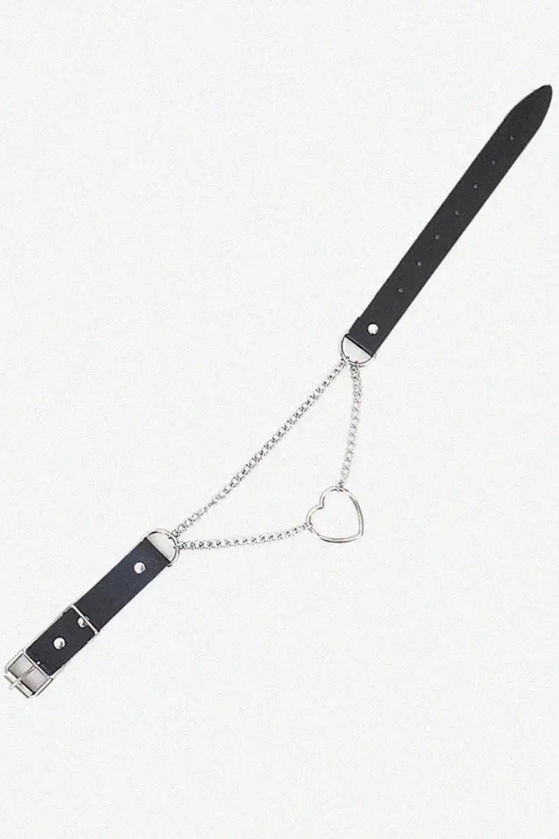 Collar BDSM de cuero natural con corazón Art of Sex - Paris, negro