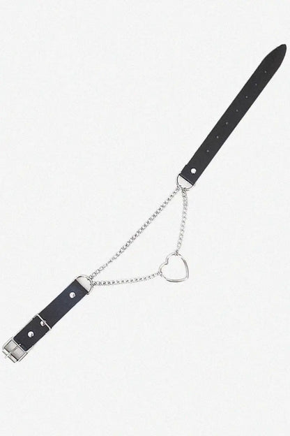 Collar BDSM de cuero natural con corazón Art of Sex - Paris, negro