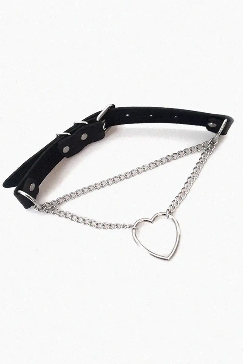 Collar BDSM de cuero natural con corazón Art of Sex - Paris, negro