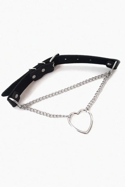 Collar BDSM de cuero natural con corazón Art of Sex - Paris, negro