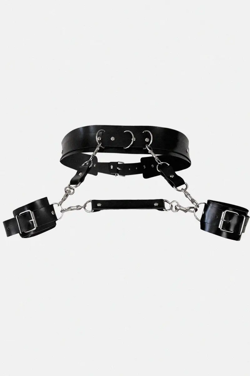 Cinturón de Bondage Arnés Con Esposas Set de cuero natural Kasta
