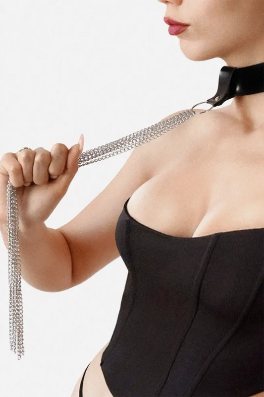 Collar BDSM de Cuero natural con cadenas Stormy chain Choker