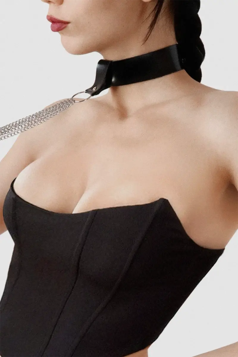 Collar BDSM de Cuero natural con cadenas Stormy chain Choker