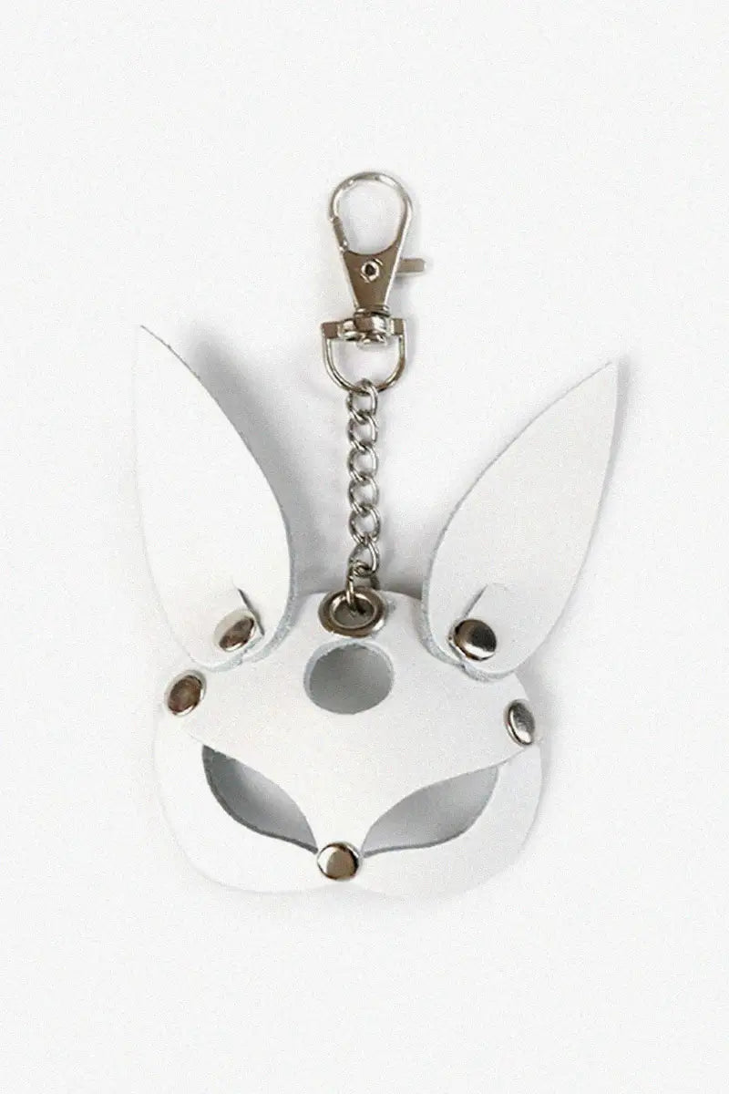 Llavero con mosquetón para llaves Art of Sex Bunny, cuero natural blanco