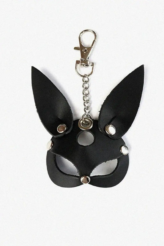 Llavero con mosquetón para llaves Art of Sex Bunny, cuero natural negro