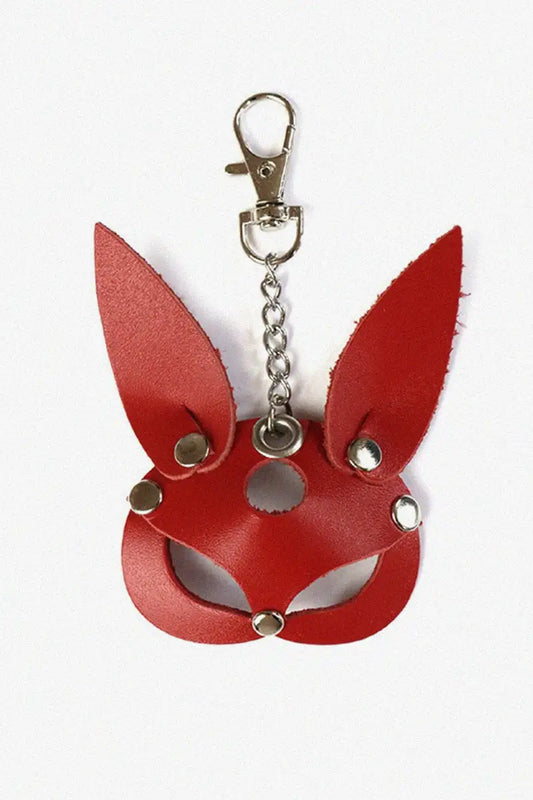 Llavero con mosquetón para llaves Art of Sex Bunny, cuero natural rojo