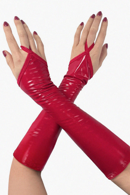 Mitones cortos de vinilo - guantes sin dedos Art of Sex - Lora, rojos