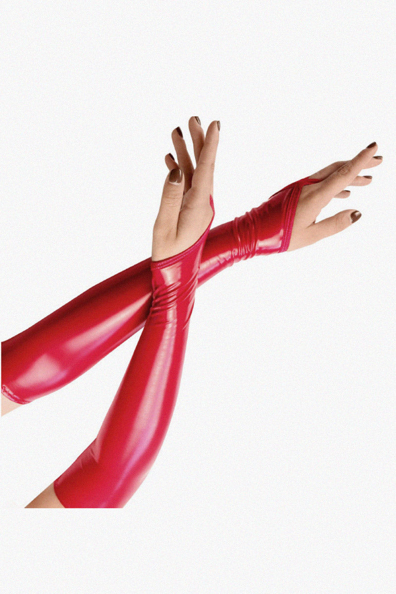 Mitones largos de vinilo - guantes sin dedos Art of Sex - Lora, rojos