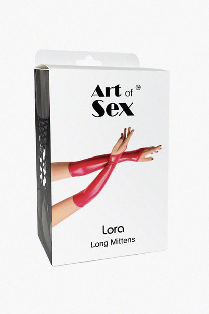 Mitones largos de vinilo - guantes sin dedos Art of Sex - Lora, rojos