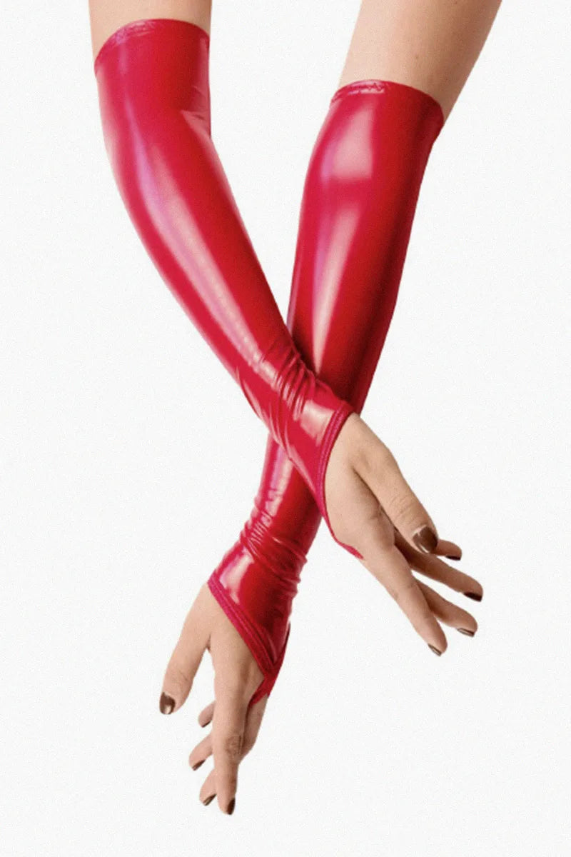 Mitones largos de vinilo - guantes sin dedos Art of Sex - Lora, rojos
