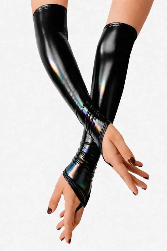 Mitones largos de vinilo Art of Sex - Lora con efecto holográfico
