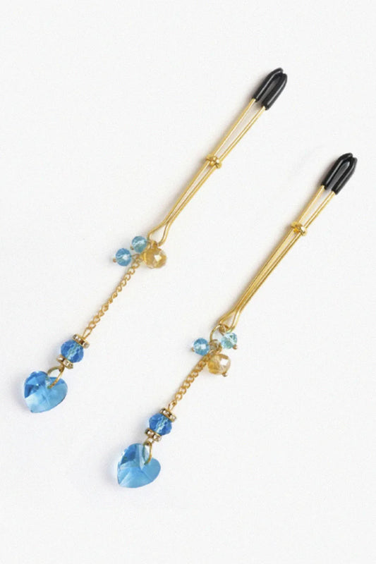 Pinzas para Pezones Crystal Heart Blue Gold