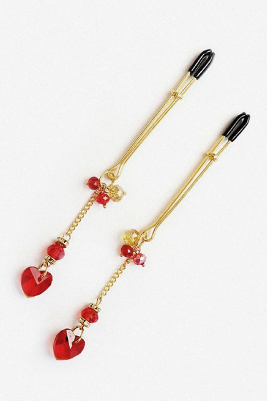 Pinzas para Pezones Crystal Heart Red Gold