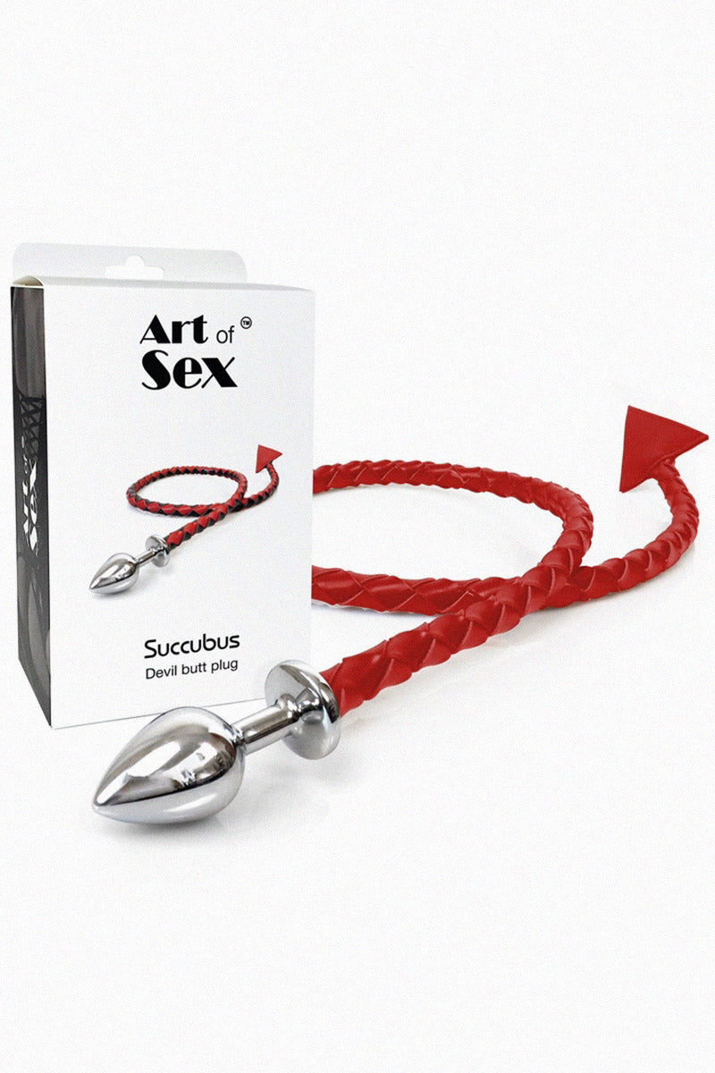 Plug anal metálico con cola de diablo Art of Sex - Succubus, ecopiel, rojo