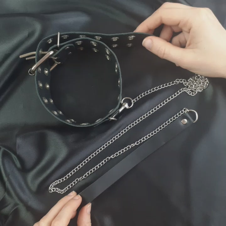 Collar con correa BDSM de Cuero natural con remaches Tessa