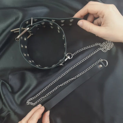 Collar con correa BDSM de Cuero natural con remaches Tessa